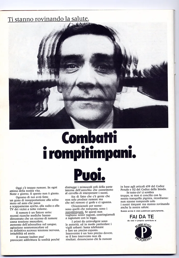 Pubblicità Progresso contro i rumori molesti-1974